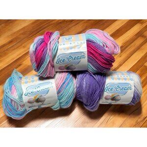 Lion Brand Ice Cream Yarn Lot of 3 - Grape Raisin, Cake Batter, Raspberry Ripple